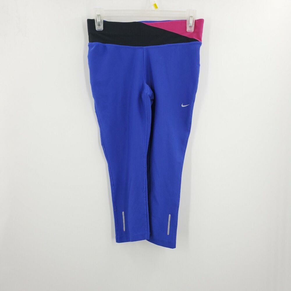 Nike Running Dri-Fit Women's Size S Blue Yoga Capris Pants Purple Colorblock